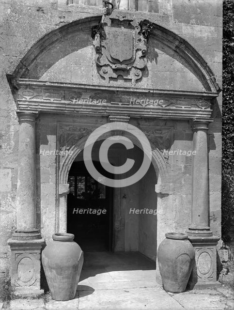 Entrance porch to the Manor House, Upper Swell, Gloucestershire, c1925. Artist: Nathaniel Lloyd