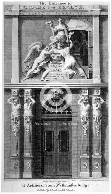 Entrance to Coade and Sealey's Gallery of Coade stone sculpture, Lambeth, London, 1802. Artist: Samuel Rawle