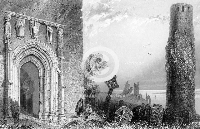Entrance to a temple, Clonmacnoise, Ireland, 19th century.Artist: R Brandard