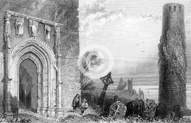 Entrance to a temple, Clonmacnoise, Ireland, 19th century.Artist: R Brandard