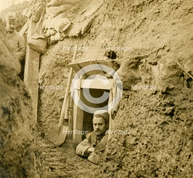 Entrance to a dug-out shelter, c1914-c1918. Artist: Unknown.