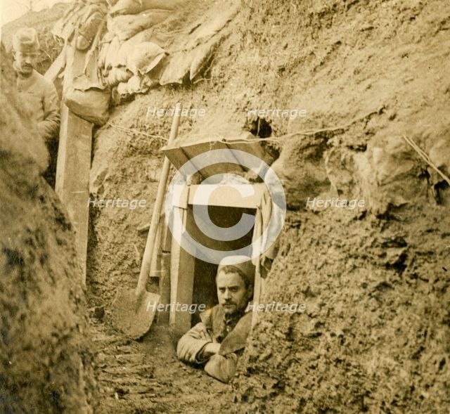 Entrance to a dug-out shelter, c1914-c1918. Artist: Unknown.