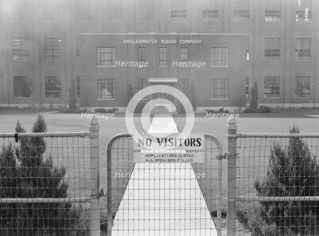 Entrance to Amalgamated Sugar Company factory at opening..., Nyssa, Malheur County, Oregon, 1939. Creator: Dorothea Lange.
