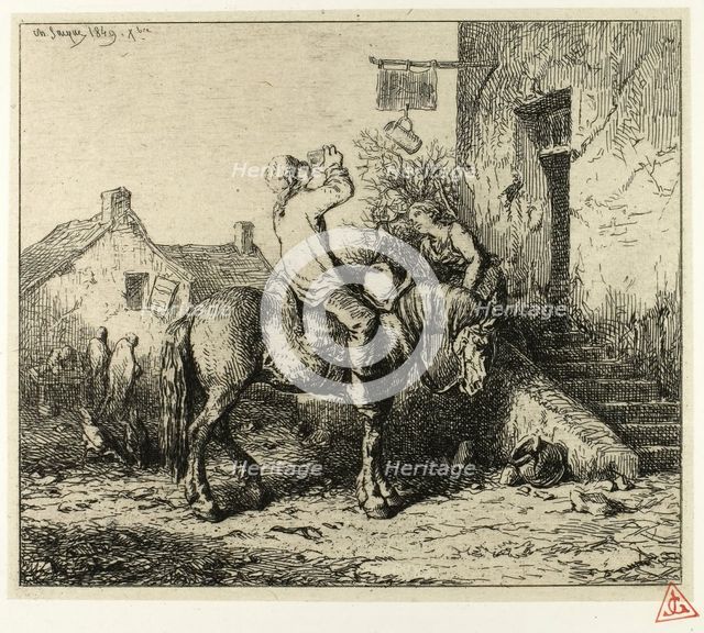 Entrance to an Inn, with Peasant Drinking, 1849. Creator: Charles Emile Jacque.