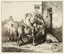 Entrance to an Inn, with Peasant Drinking, 1849. Creator: Charles Emile Jacque