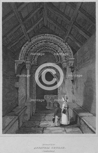 'Entrance to Aspatria Church, Cumberland', 1814. Artist: John Greig.
