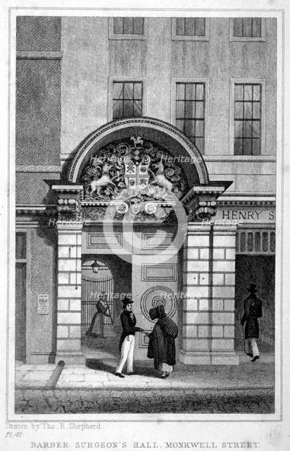 Entrance to Barber Surgeons' Hall, City of London, 1830.          Artist: John Greig