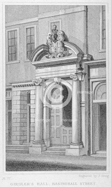 Entrance to Girdlers' Hall, Basinghall Street, City of London, 1830. Artist: John Greig