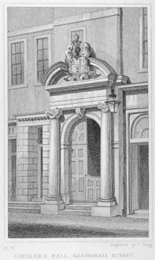 Entrance to Girdlers Hall, Basinghall Street, City of London, 1830. Artist: John Greig