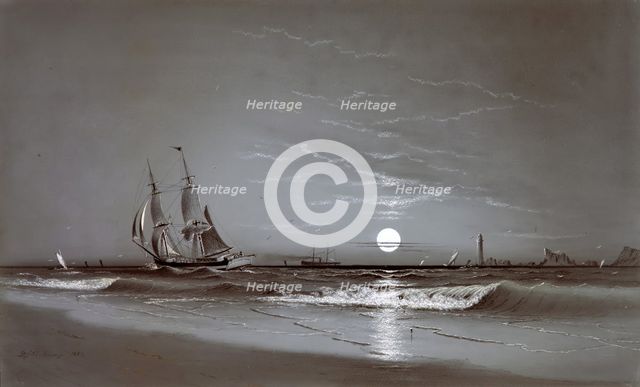 Entrance to Harbor—Moonlight, 1881. Creator: David Johnson Kennedy.