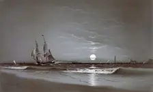 Entrance to Harbor—Moonlight, 1881. Creator: David Johnson Kennedy