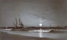 Entrance to Harbor—Moonlight, 1881. Creator: David Johnson Kennedy