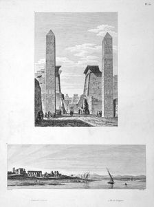 Entrance to Luxor Temple, and View of Louqsor 1802. Artist: Baltard