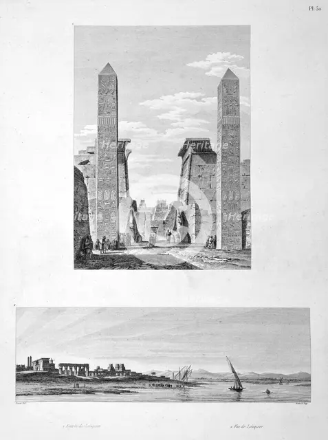 'Entrance to Luxor Temple, and View of Louqsor', 1802. Artist: Baltard
