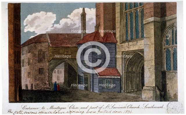 Entrance to Montague Close and part of Southwark Cathedral, London, c1830. Artist: Anon