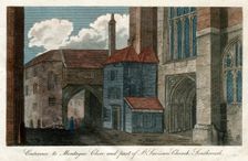 Entrance to Montague Close, and part of St Saviour's Church, Southwark London, 1814