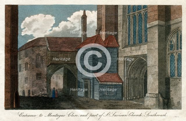 'Entrance to Montague Close, and part of St Saviour's Church, Southwark', London, 1814. Artist: Unknown