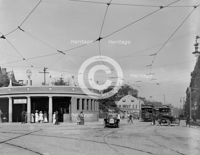 Entrance to subway, Harvard Square, Cambridge, Mass., c.between 1910 and 1920. Creator: Unknown.