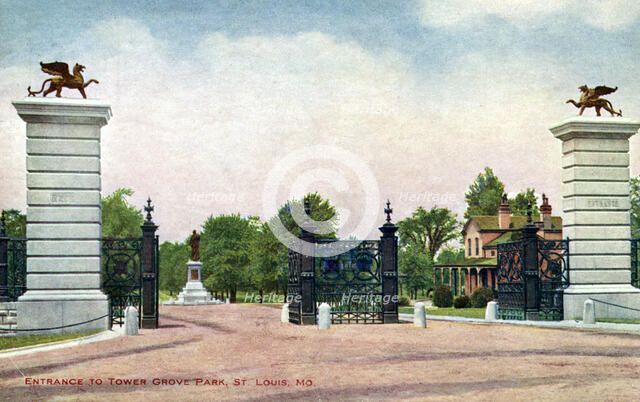 Entrance to Tower Grove Park, St Louis, Missouri, USA, 1907. Artist: Unknown