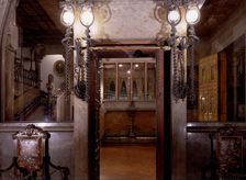 Entrance to the main hall and chapel on the right side of the Güell Palace, 1886-1890, designed b…
