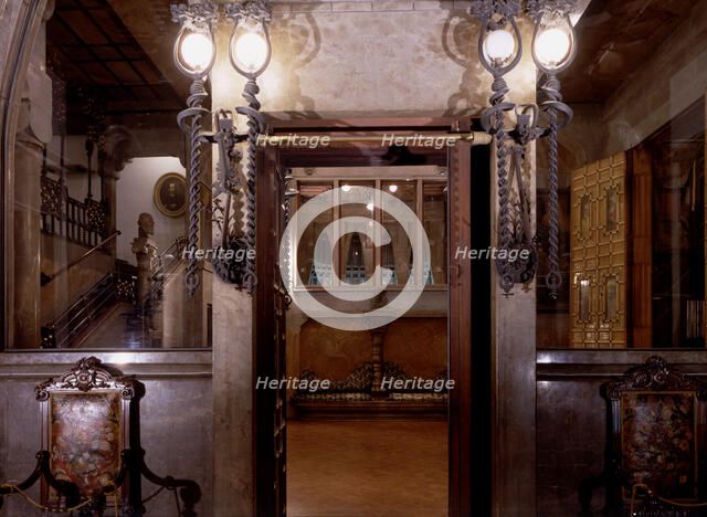Entrance to the main hall and chapel on the right side of the Güell Palace, 1886-1890, designed b…