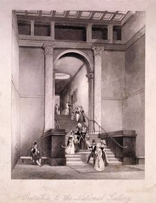 Entrance to the National Gallery in Trafalgar Square, Westminster, London, c1830. Artist: Anon