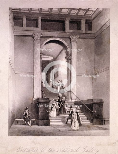 Entrance to the National Gallery in Trafalgar Square, Westminster, London, c1830. Artist: Anon