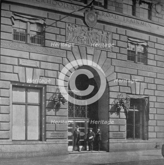 Entrance to the offices of the Brotherhood of Railroad Trainmen, Cleveland, Ohio, 1923.  Artist: Unknown.