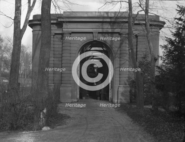 Entrance to the orangery of the gardens at Kijkuit, John D. Rockefeller's estate..., c1916-1918. Creator: Arnold Genthe.
