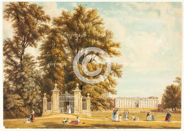 Entrance to the Avenue from Clare Hall Piece, Cambridge, c. 1830. Creator: William Westall.