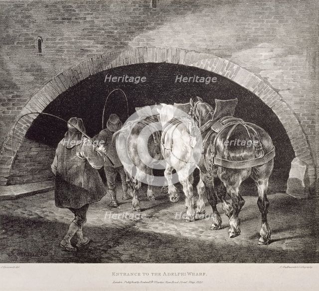 Entrance to the Adelphi Wharf, 1821. Creators: Charles Joseph Hullmandel, Theodore Gericault.