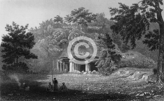 'Entrance to the Cave of Elephanta', 1835. Creator: William Purser.