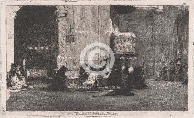 Entrance to the church of St Joseph (San José), Madrid, figures seated on the groun..., ca. 1860-70. Creator: Mariano Jose Maria Bernardo Fortuny y Carbo.