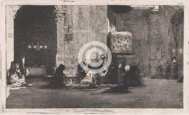 Entrance to the church of St Joseph (San José), Madrid, figures seated on the groun..., ca. 1860-70. Creator: Mariano Jose Maria Bernardo Fortuny y Carbo.