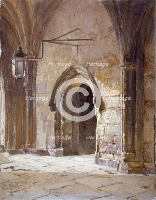 Entrance to the cloisters from Dean's Court, Westminster Abbey, London, 1881. Artist: John Crowther