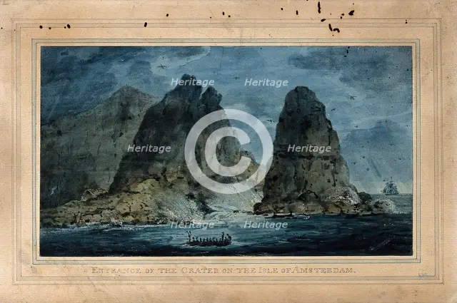 Entrance to the crater of the island of Amsterdam, Indian Ocean, 11 October 1804. Creator: Edward Hawke Locker.