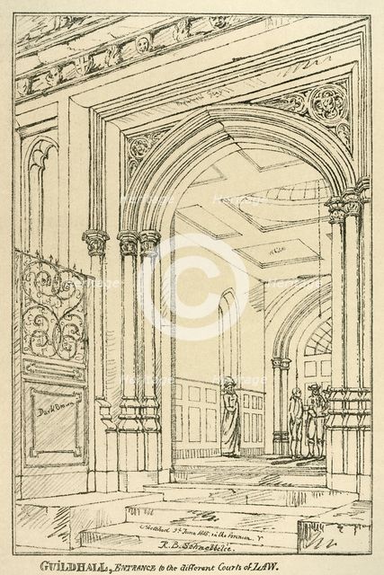 Entrance to the different courts of law, Guildhall, London, June 1815 (1886). Artist: Unknown