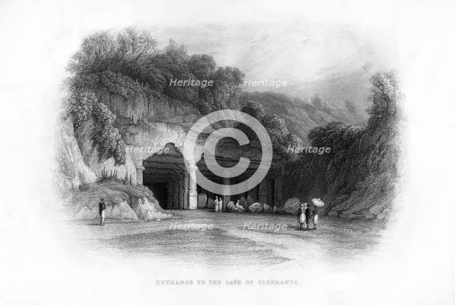 Entrance to the Elephanta Caves, Bombay, India, 19th century. Artist: Unknown
