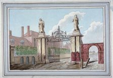Entrance to the Haberdashers Almshouses in Pitfield Street, Shoreditch, London, c1830. Artist: G Yates
