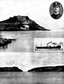 Entrance to the harbour of Santiago de Cuba; with the "Merrimac," which was sunk..., 1898. Creator: Unknown