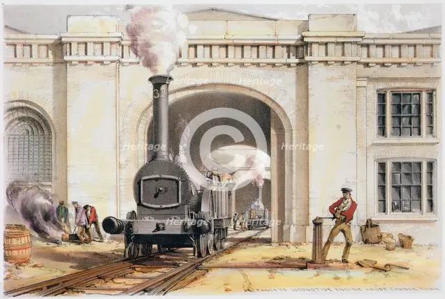Entrance to the locomotive engine house, Camden Town, London, 1839. Creator: John Cooke Bourne.