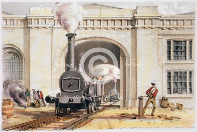 Entrance to the locomotive engine house, Camden Town, London, 1839. Creator: John Cooke Bourne.