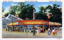 Entrance to the scenic railway, Willow Grove Park, Willow Grove, Pennsylvania, USA, 1940