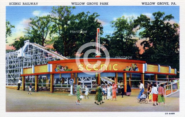 Entrance to the scenic railway, Willow Grove Park, Willow Grove, Pennsylvania, USA, 1940. Artist: Unknown