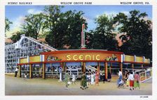 Entrance to the scenic railway, Willow Grove Park, Willow Grove, Pennsylvania, USA, 1940
