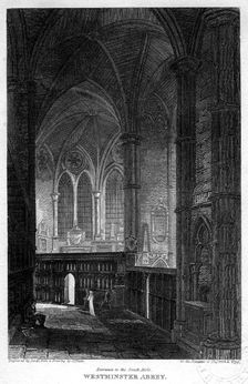 Entrance to the south aisle, Westminster Abbey, London, 1816.Artist: Sands