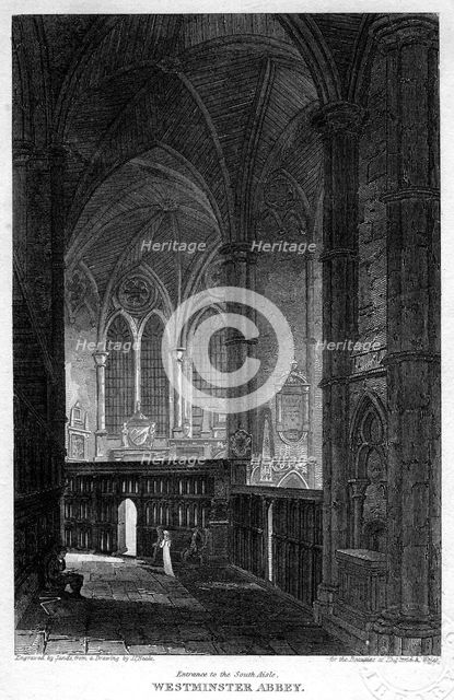 Entrance to the south aisle, Westminster Abbey, London, 1816.Artist: Sands