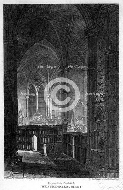 Entrance to the south aisle, Westminster Abbey, London, 1816.Artist: Sands