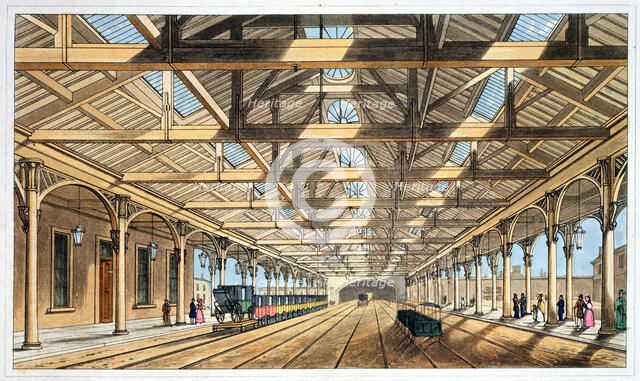 Entrance to the tunnel and booking offices New Station, Lime Street, Liverpool, 1836. Artist: John Harris