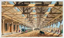 Entrance to the tunnel and booking offices New Station, Lime Street, Liverpool, 1836. Creator: John Harris